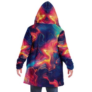 CAPA CON CAPUCHA psicodélica, capa psicodélica, chaqueta rave de neón vibrante, abrigo colorido para festivales, ropa de abrigo única para festivales, ropa rave de talla grande