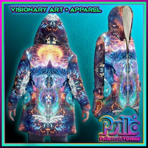 Raven MICROFLEECE CLOAK, Festival Cloak, Psychedelic Cape, Trippy Hooded Rave Jacket, Wizard, Witch Cloak, Coat, Spirit Animal
