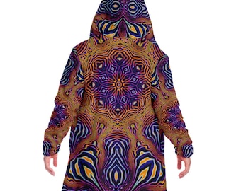 Psychedelic Tiger Stripes Hooded Cloak – Trippy Kaleidoscope Festival Jacket for Men & Women