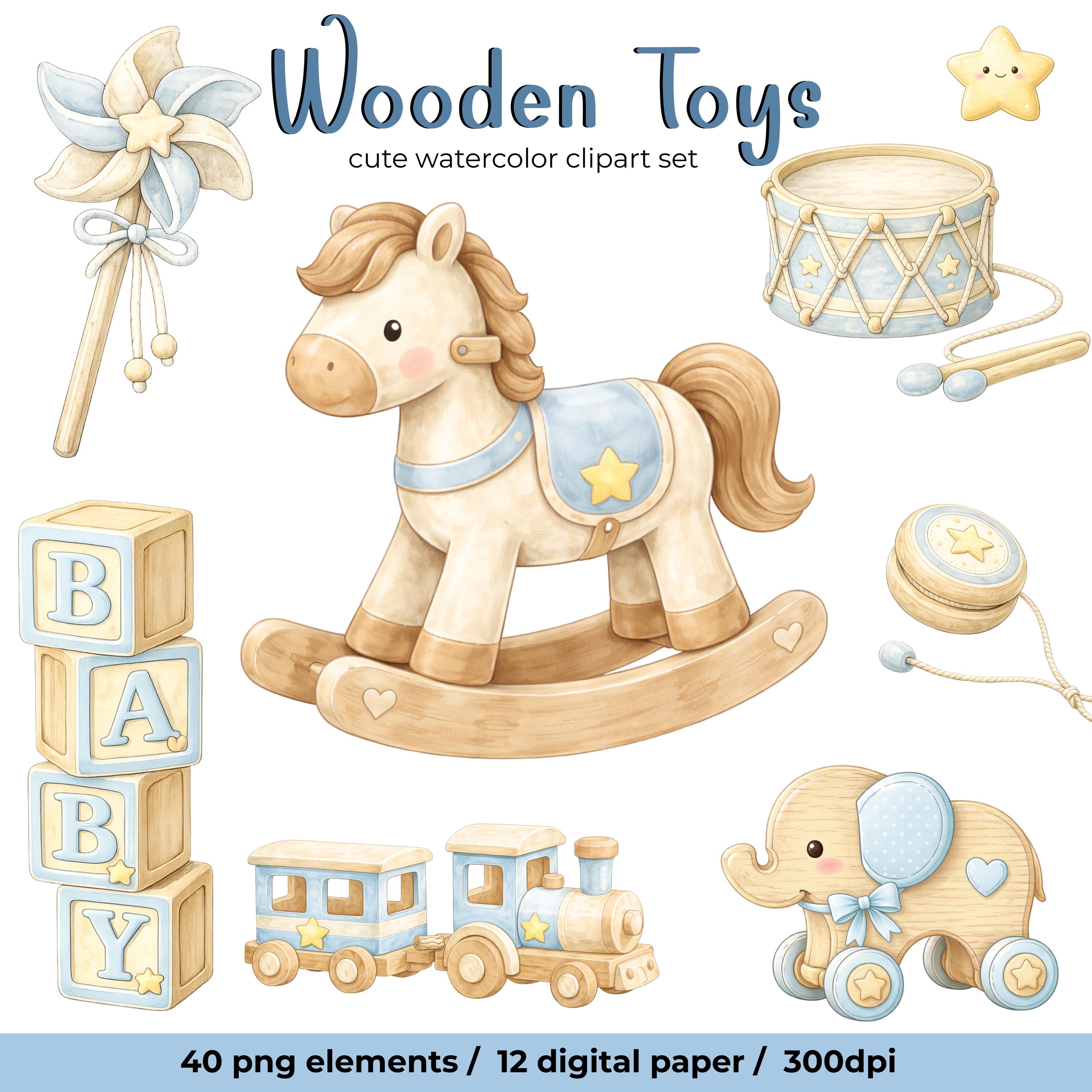 Wooden Toys Watercolor Clipart Set | Montessori Toy Clipart | Baby ...