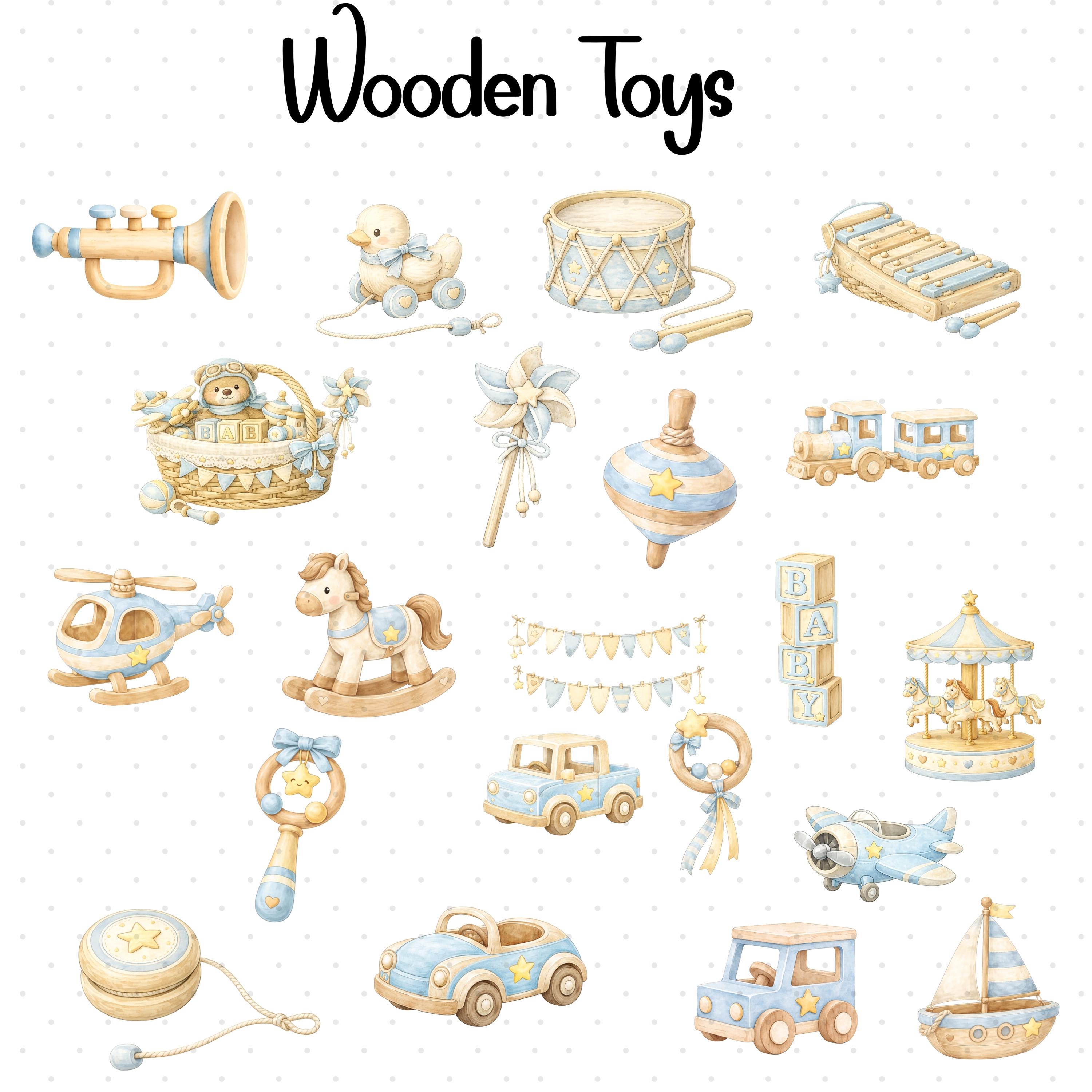 Wooden Toys Watercolor Clipart Set | Montessori Toy Clipart | Baby ...
