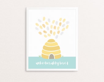 Unbeelievably Loved - Beehive Fingerprint Guestbook - Thumbprint - Nature Baby Shower - Birthday - Bee Theme - 8x10 Poster - Printable
