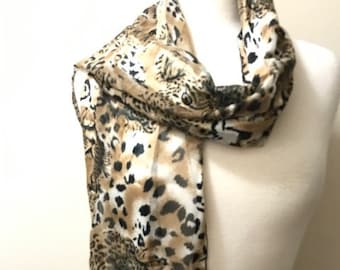 Vintage Leopard Print Scarf, Silky Long Scarf, Women's Accessories, Gift for Her