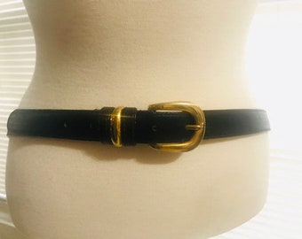 Women Fashion Belt Hip Waist Black Faux Leather Gold Metal Chain Compass XS S M