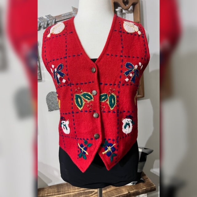 Lovely Red Wool Vest, Christmas Vest for Women, Holiday Attire, Gift for Her, Size Small, by Erika Casuals
