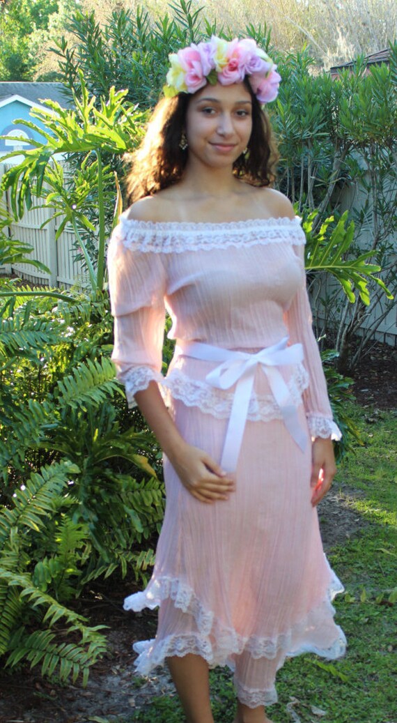 Vintage Women's Dress, Pink Women's 2-pieces set,