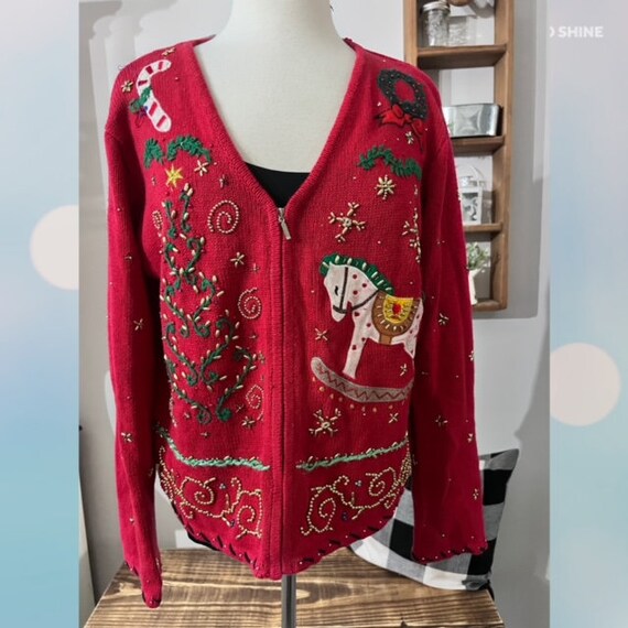 Vintage Christmas Cardigan Women's Red 