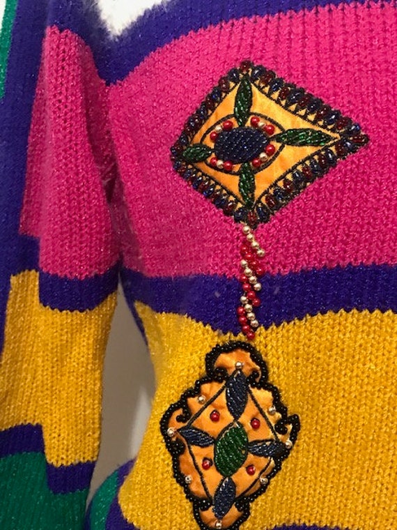 Vintage Christine Colorful Sweater with Beaded Pa… - image 10