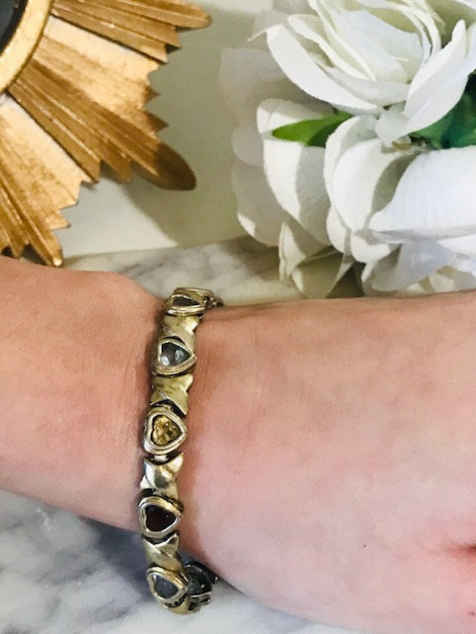 Vintage 925 Sterling Silver Bracelet X Love Heart Tennis Etsy