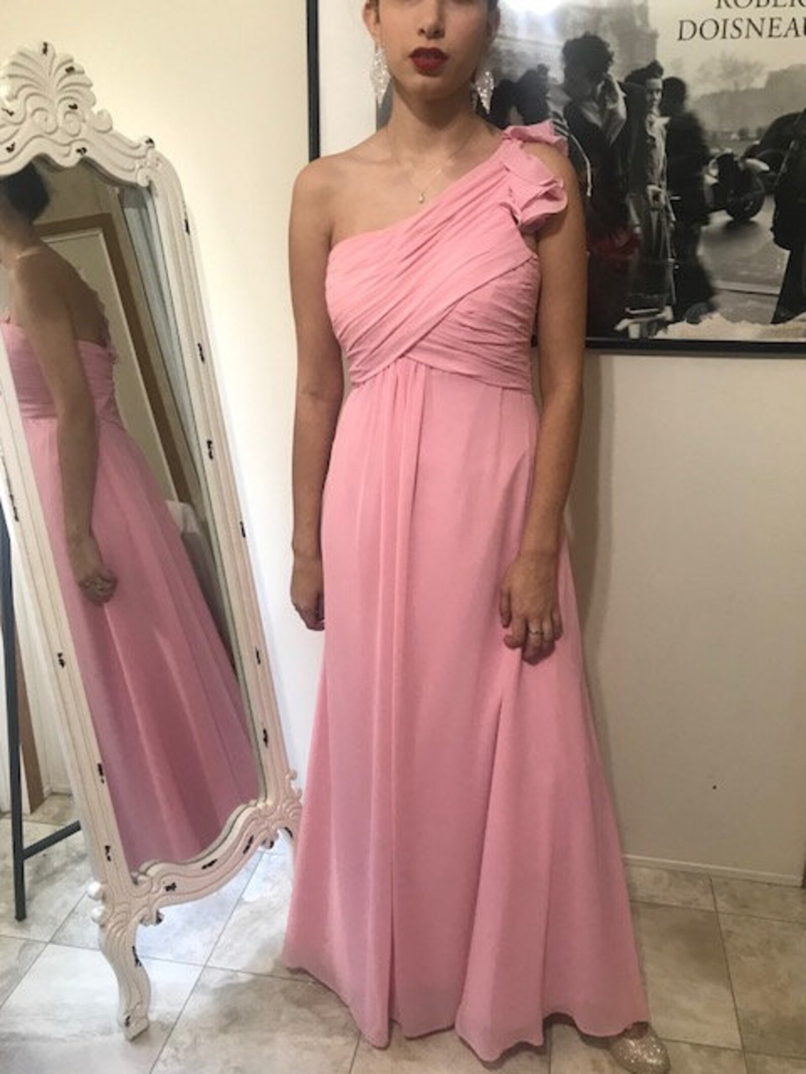 Vintage Half Shoulder Pink Dress, Maid of Honor Dress, Prom Dress, Size — free download
