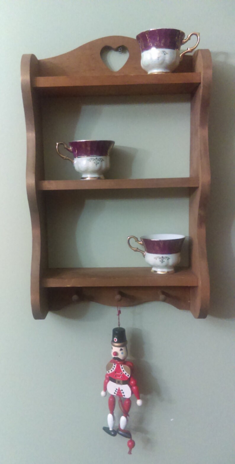 Vintage Wooden Wall Shelf Curio Solid Wood Mount Image 0