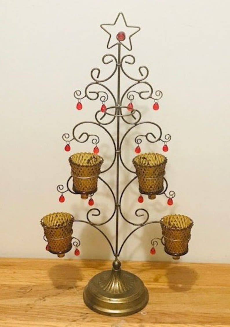 Vintage 5 Candle Holder Votives Tall Swirl Metal Christmas Etsy