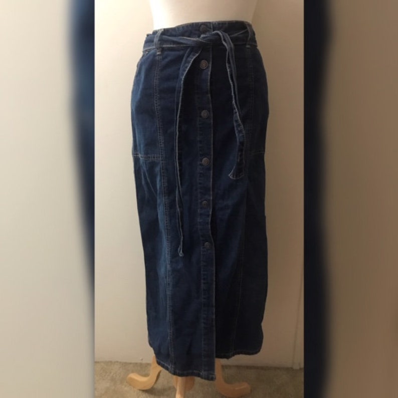 Vintage Old Navy Denim Skirt Skirt With Ribbon Belt Snap Etsy