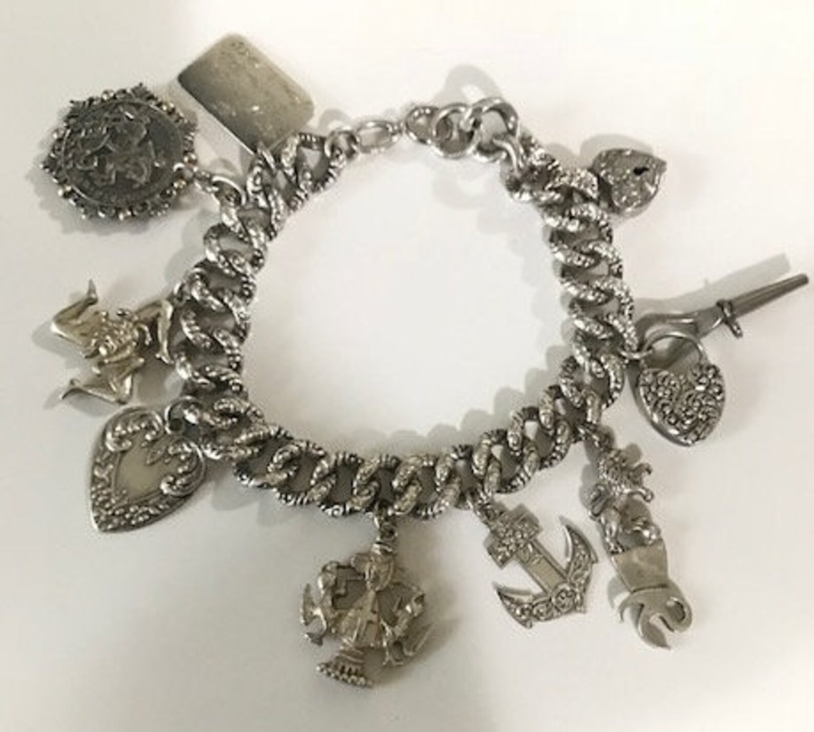 Antique Victorian Curb Link Charms Bracelet Sterling Silver Etsy