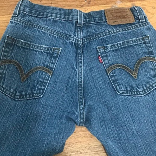 Jeans Levi’s vintage pour garçons, taille haute, jeans lavés en détresse, jeans slim droits, taille 14 enfants ou 27 » X 27 »