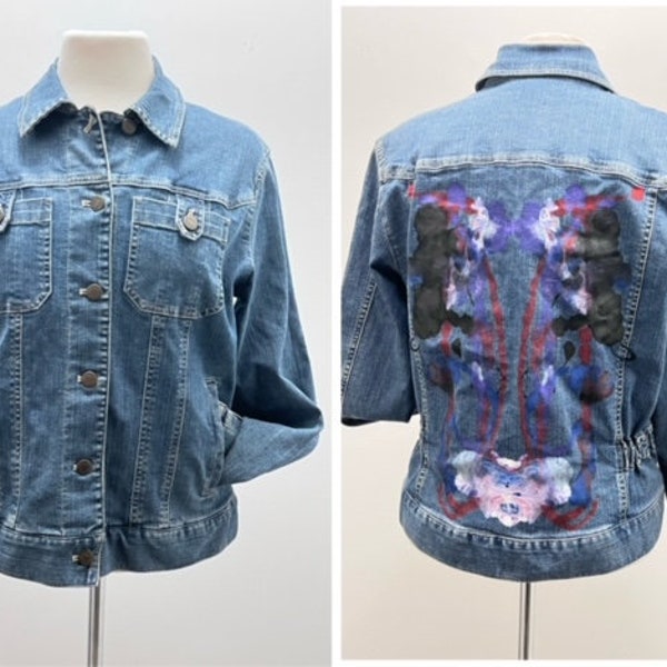 Veste en jean vintage pour femme, dos peint à la main, poches de veste, cadeau pour elle, taille grande par Jones New York Sport