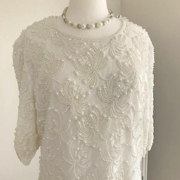 Stunning Beaded Ivory Dress by Gloria Vanderbilt Size 3X Mother of the Bride or Bride Dress