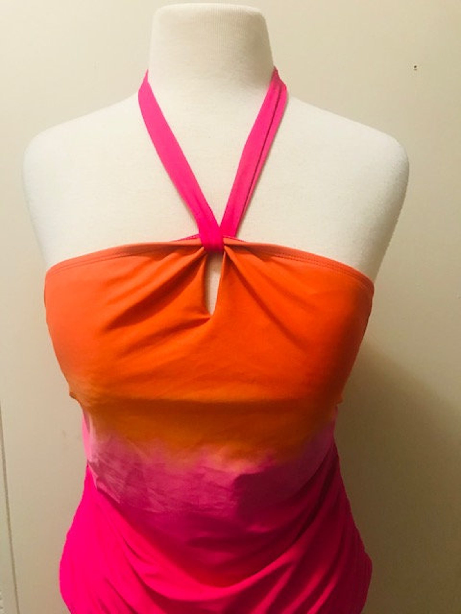 CHAPS Halter bathing Suit Top Women's Orange and Pink | Etsy