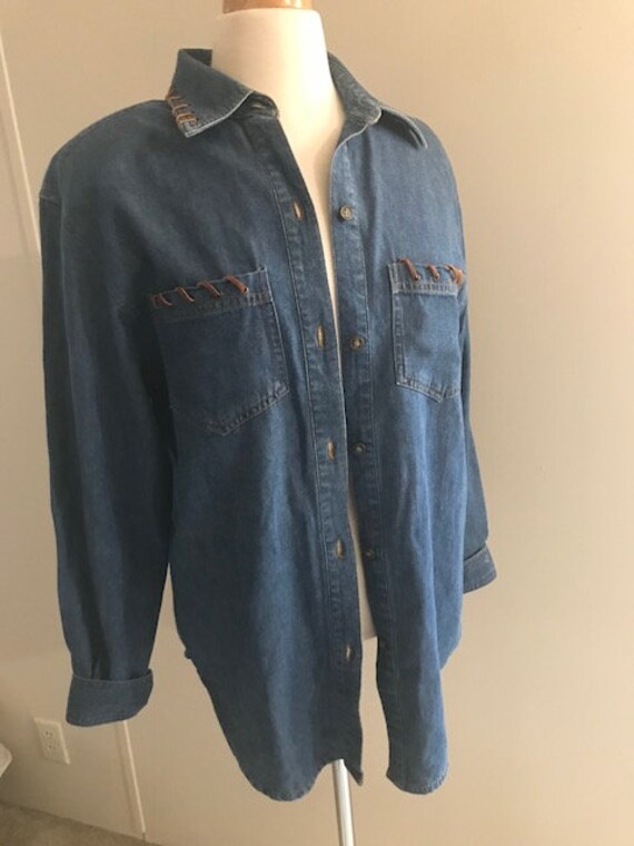 Vintage 90s Denim Jean Button Down Shirt Blouse Women's Etsy
