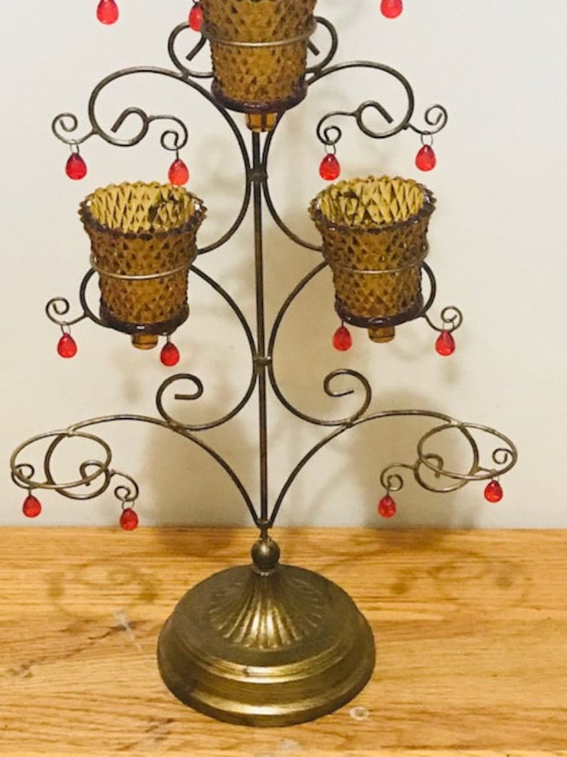 Vintage 5 Candle Holder Votives Tall Swirl Metal Christmas Etsy