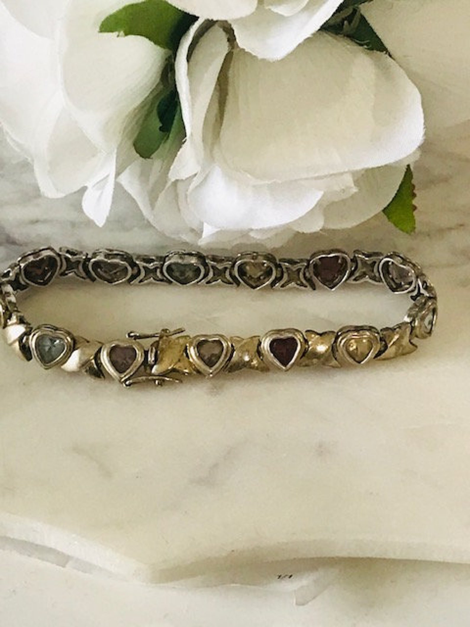 Vintage 925 Sterling Silver Bracelet X Love Heart Tennis Etsy