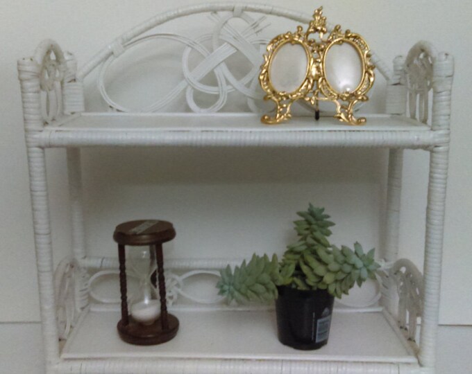 Vintage White Wicker Wall Shelf Standing Shelf Two Tier Etsy