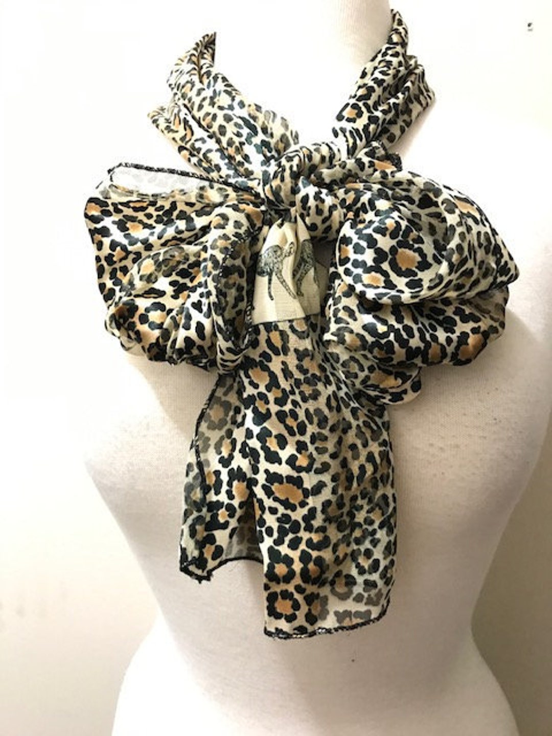 Beautiful Vintage Scarf Leopard Print Scarf Long Silky - Etsy