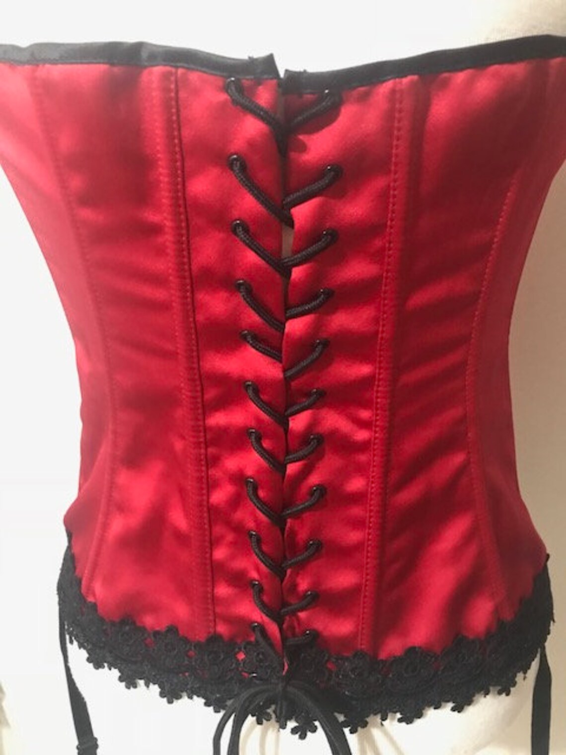 Vintage Sexy Red Color Satin and Lace Corset With Garter | Etsy