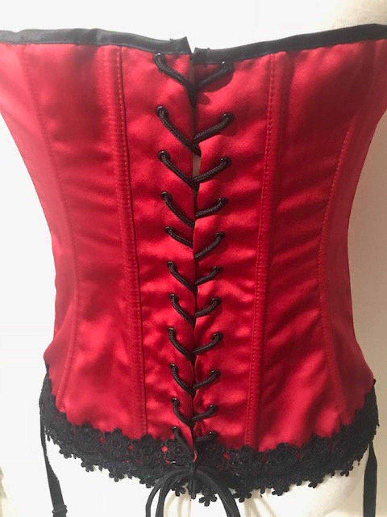 Vintage Sexy Red Color Satin and Lace Corset With Garter - Etsy