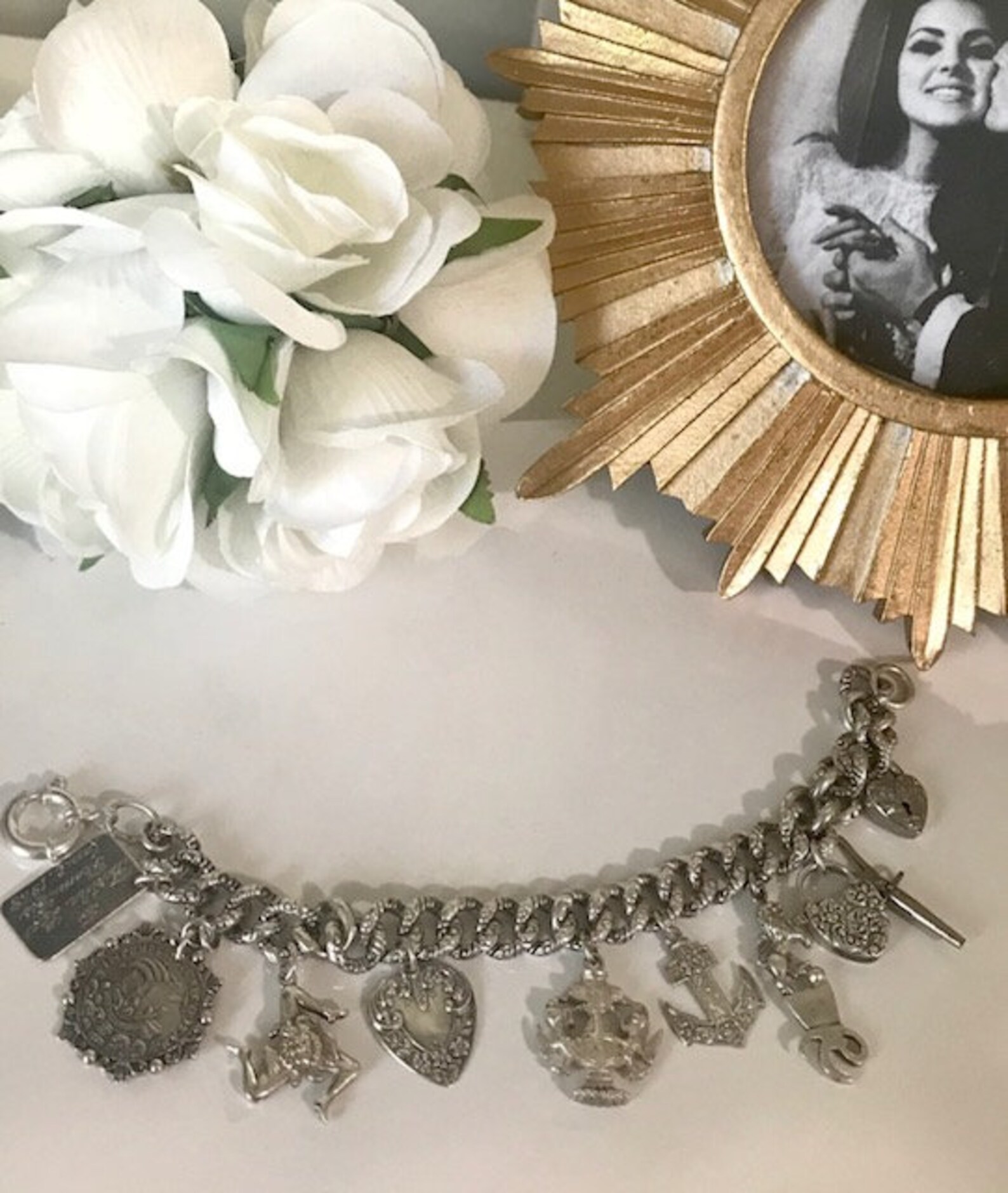 Antique Victorian Curb Link Charms Bracelet Sterling Silver Etsy