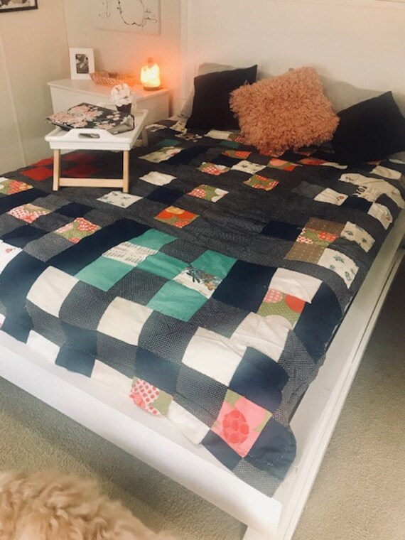 Vintage Patchwork Top Hand Sewn Quilt Duvet Cover Bed Etsy
