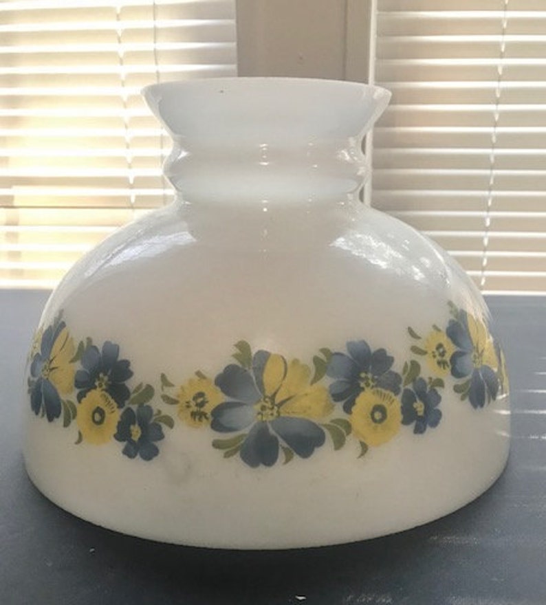 Antique Lamp Shade Victorian Milk Glass Hurrican Hand Painted Flowers Home Decor