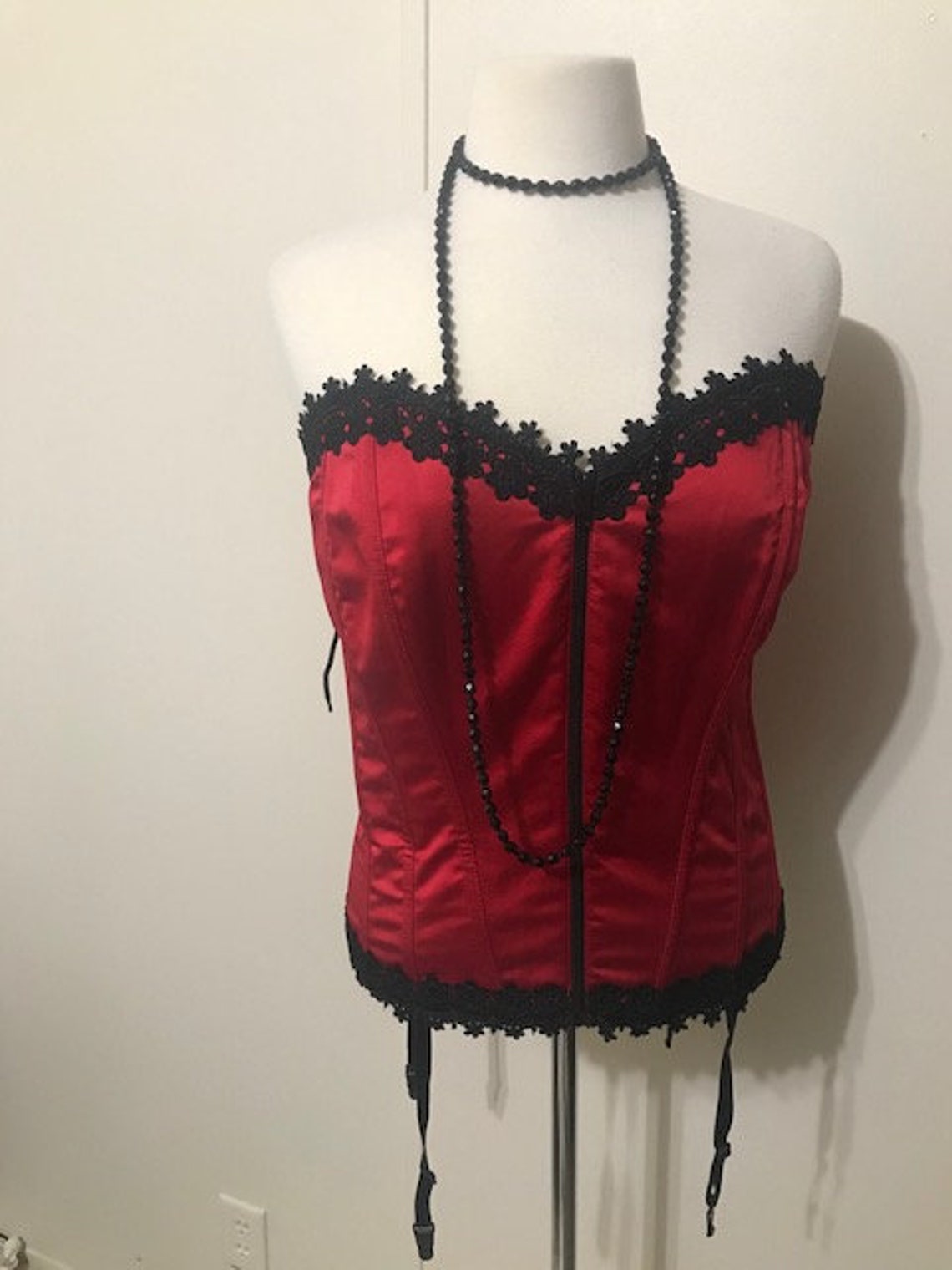 Vintage Sexy Red Color Satin and Lace Corset With Garter - Etsy