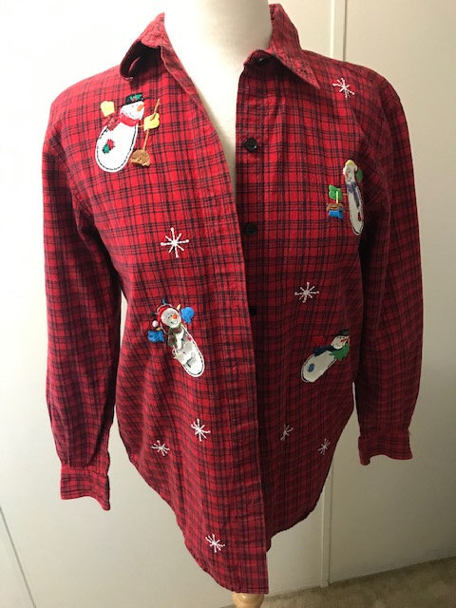 Vintage Christmas Shirts Red Plaid Women's Shirt Snowmen | Etsy