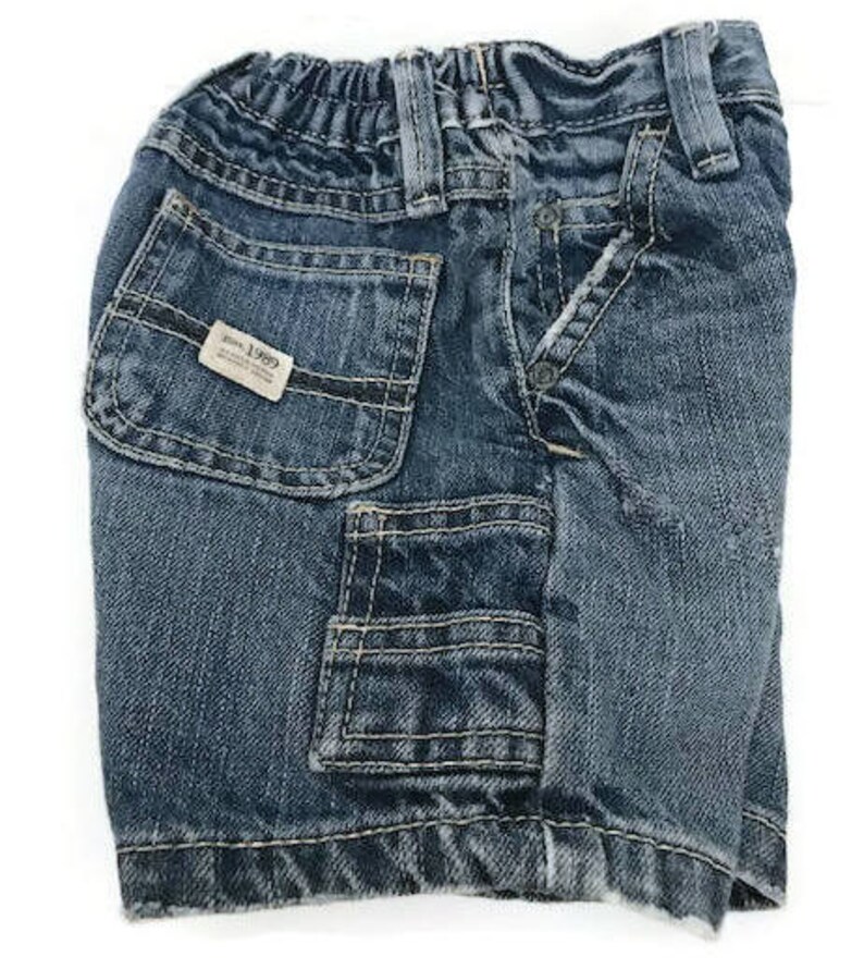 Baby Distressed and wash Blue Jean Shorts Carpenter Jeans by Utility Est Place 1989 Size 6 to 9 Months
