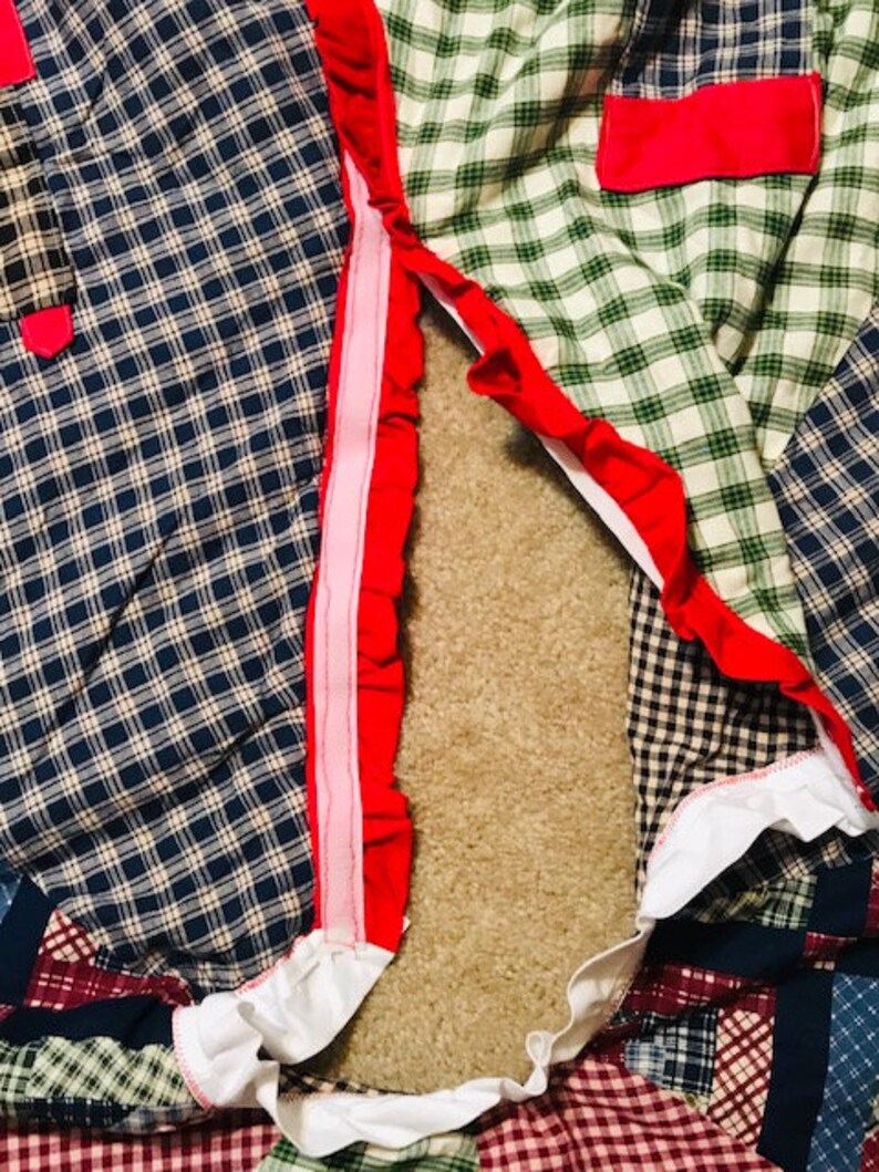 Vintage Extra Large Christmas Tree Quilted Skirt Vintage Christmas Vintage Hand Made Patchwork Skirt and Gingham Christmas Tree Skirt