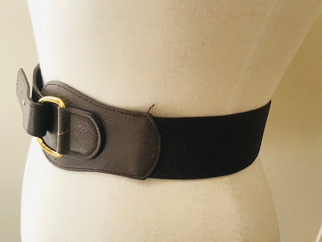 Vintage Wide Brown Belt Big Buckle Belt Elastic Belt Fit | Etsy