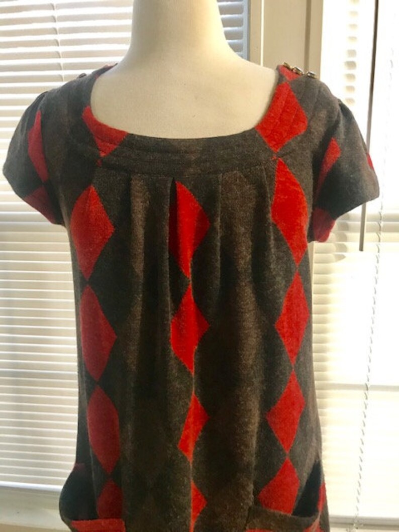 Vintage Print Dress with Pockets Crew Neckline Dress with Etsy