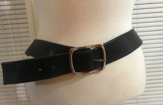 AGNÈS B. Made in France Black Leather Statement Toggle Belt