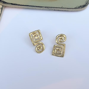 Spiral Stud Earrings in 925 Sterling Silver and Brass, Asymmetric Swril Studs, Grecian Chic Jewelry,Christmas Gifts For Her