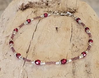 Pink and Fuchsia Glass Beaded Ankle Bracelet for Women/ Womens Anklet/Crystal/Adjustable Anklet/Gift for Her/Gift for Women/Gift under 15