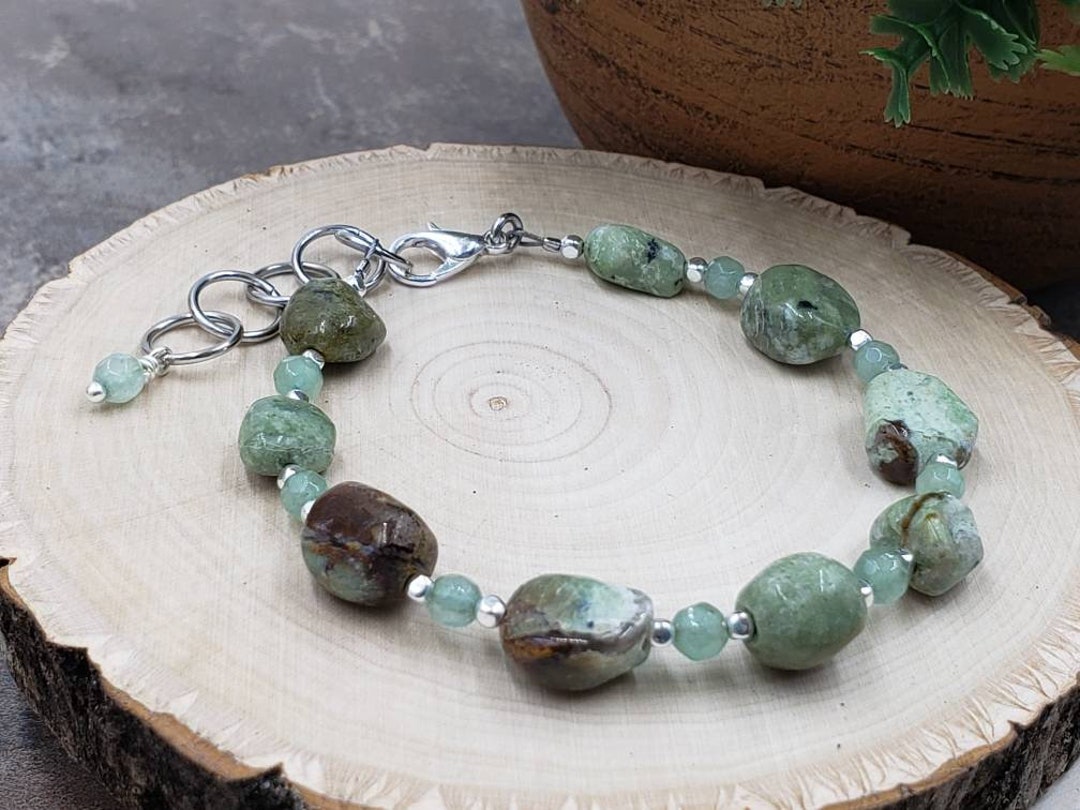 Green Opal Nugget and Green Aventurine Beaded Bracelet/natural - Etsy