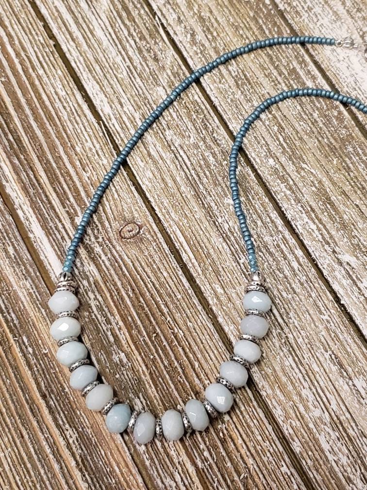 Amazonite & Glass Bead Droplet Necklace In Gold Plate main image 0