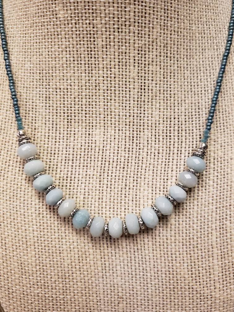 Amazonite & Glass Bead Droplet Necklace In Gold Plate main image 1