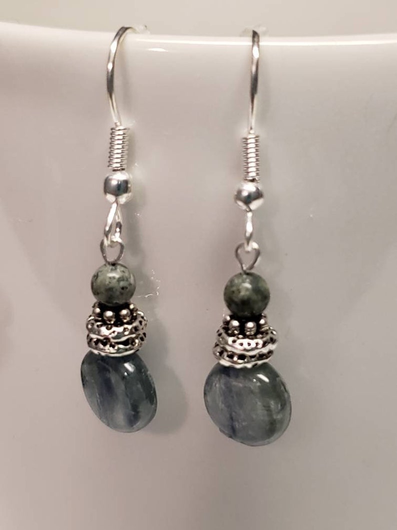 Genuine Kyanite and Blue Lava Earrings/pewter/blue Stone - Etsy