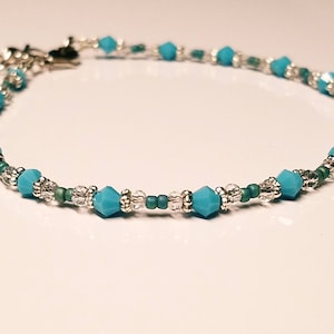 Turquoise Czech Glass Beaded Ankle Bracelet/Womens Anklet/Crystal Anklet/Adjustable Anklet/Gift for Her/Gift for Women/Gift under 15