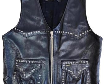 Vintage Western Diesel Leather Grommet Vest Size Large
