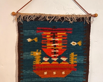 Mid Century Scandinavian Flat Weave Tapestry Wall Hanging