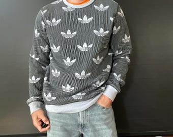 Adidas Heather Gray Mens Sweatshirt with Tossed Logos Medium