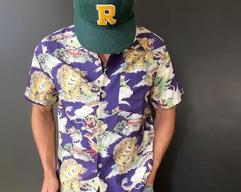 Blue Asian Motif Short Sleeve Shirt Large